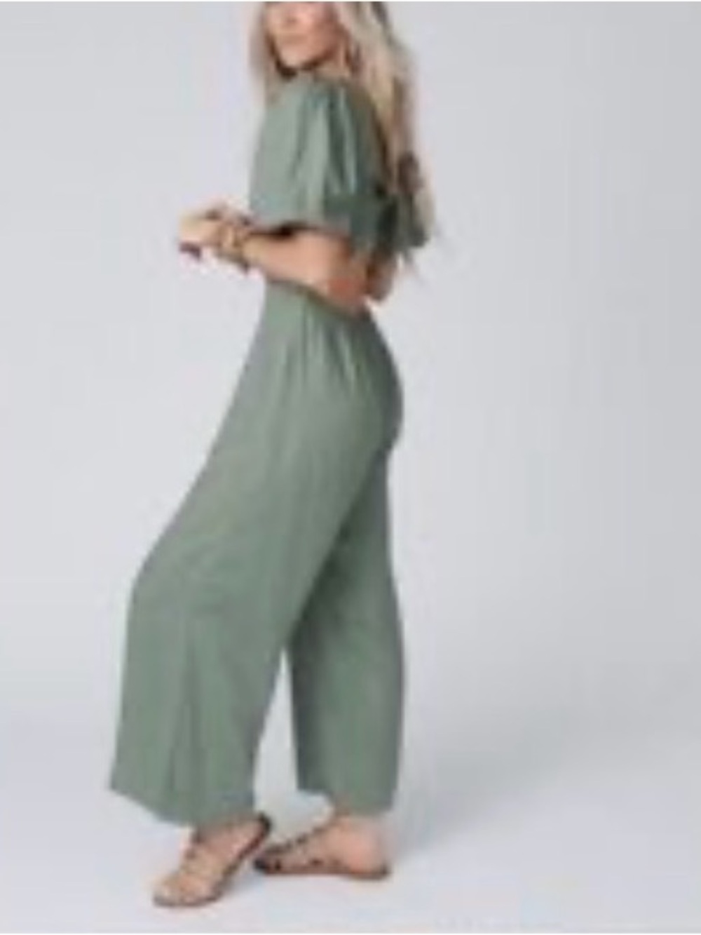Aaron and Amber V-Neck Olive Green Wide-Leg Jumpsuit NWT Size:XL - Picture 2 of 9